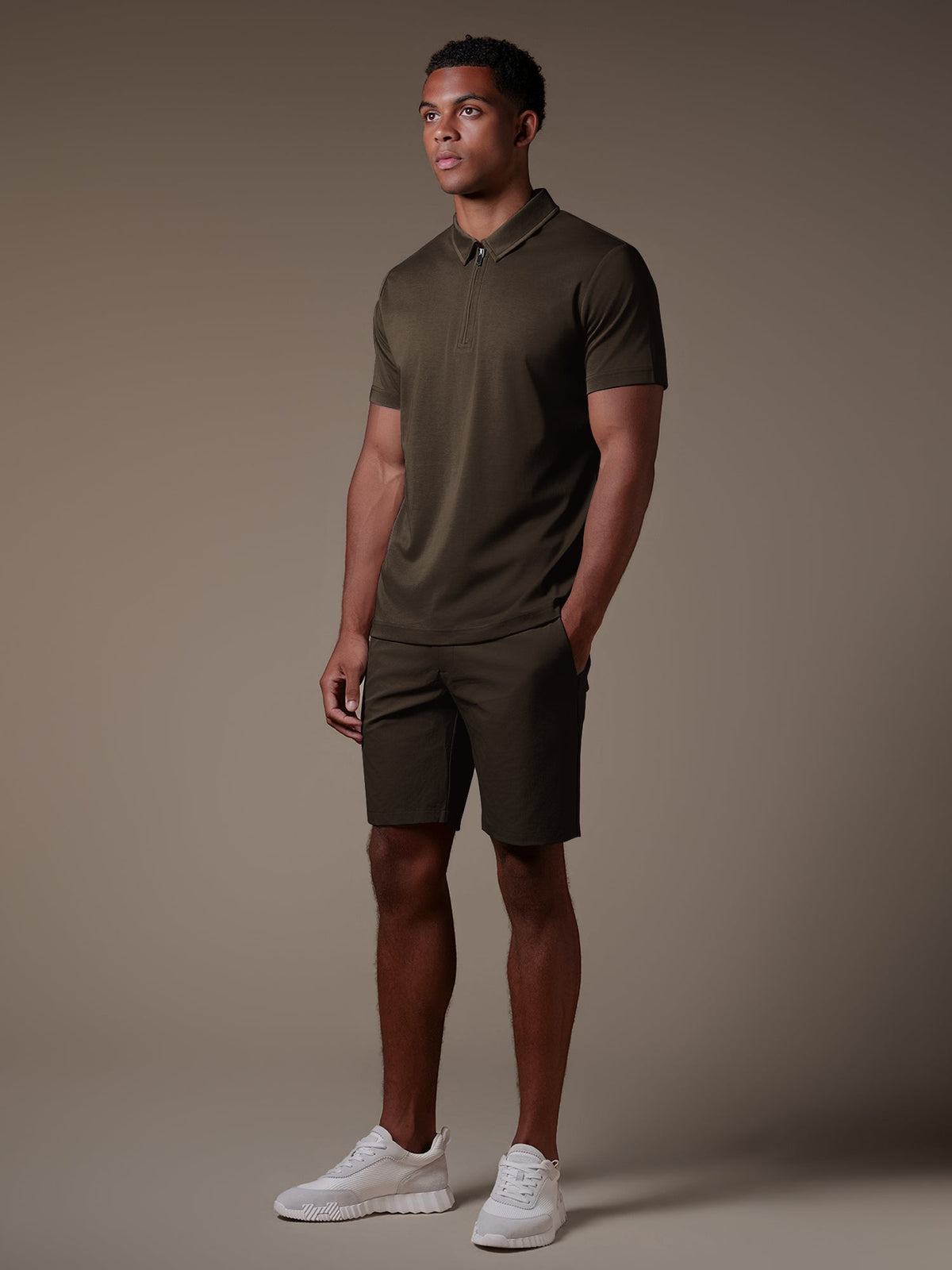 Lux Zipper Polo - Brown