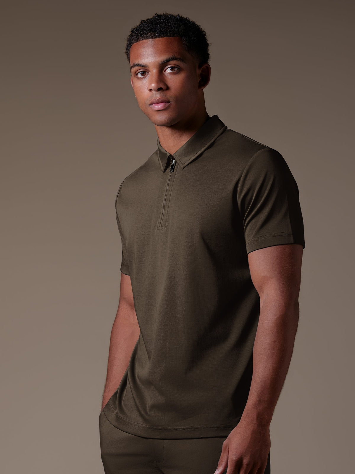 Lux Zipper Polo - Brown