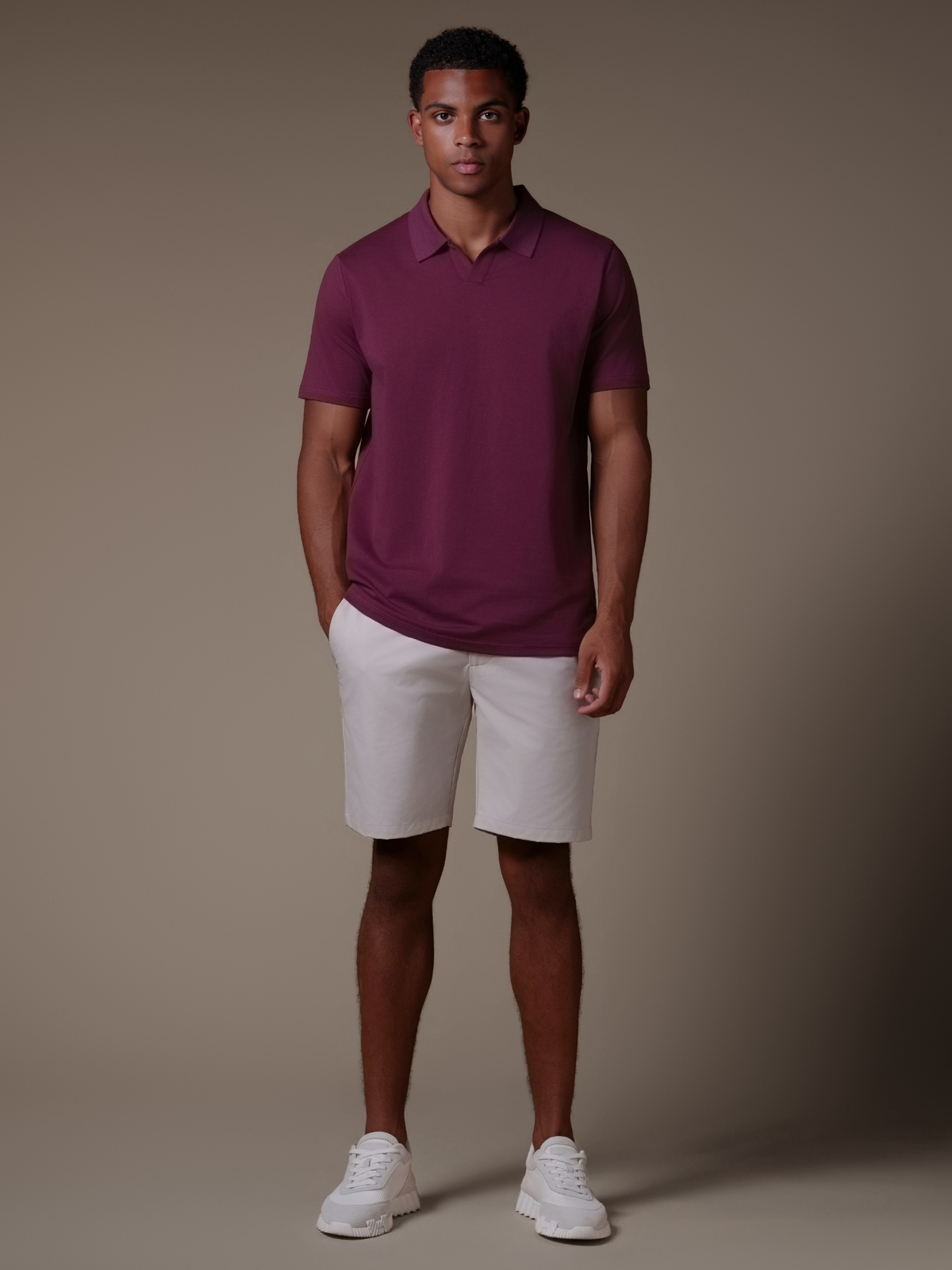 Buttonless Polo - Burgundy