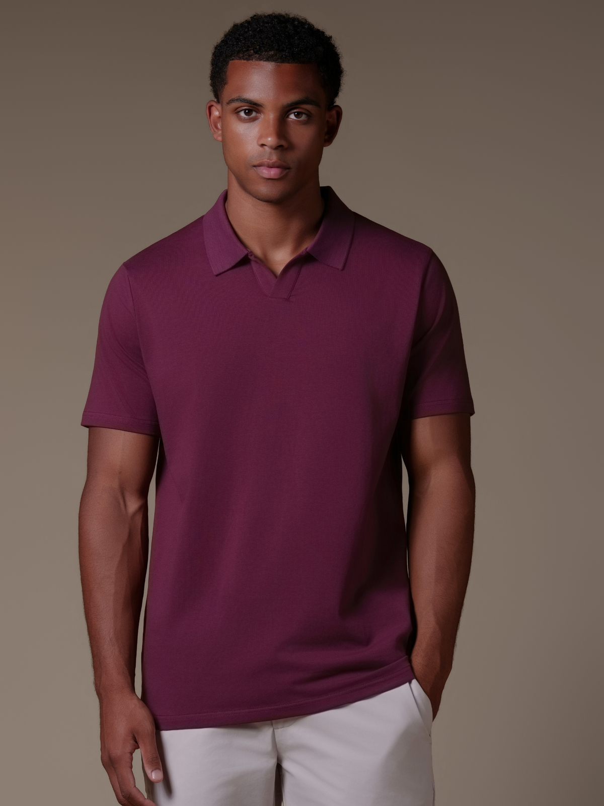 Buttonless Polo - Burgundy