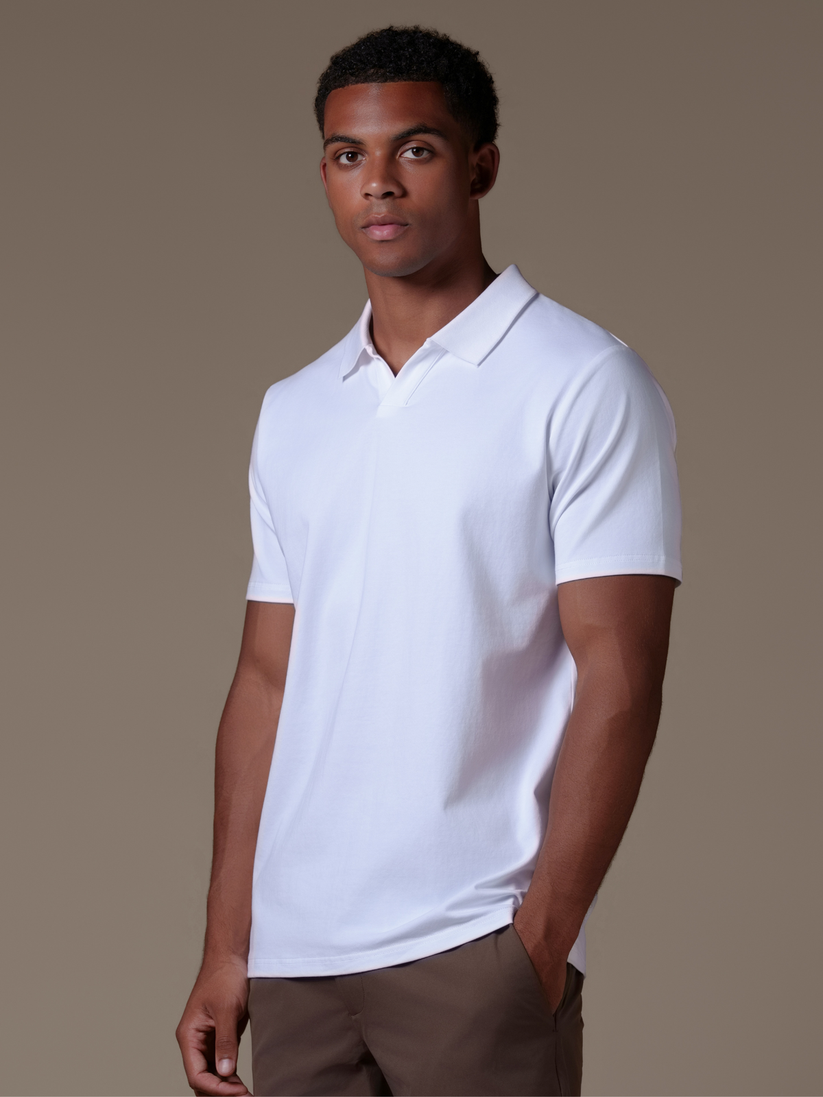 Buttonless Polo - White