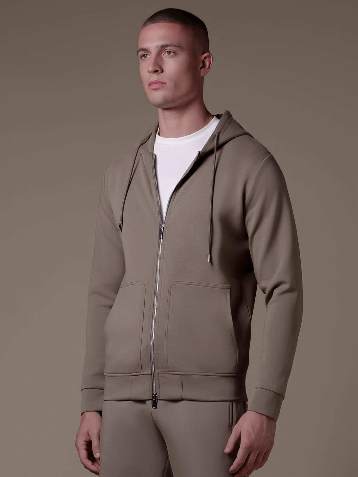 Interlock Flow Zip Hoodie - Taupe