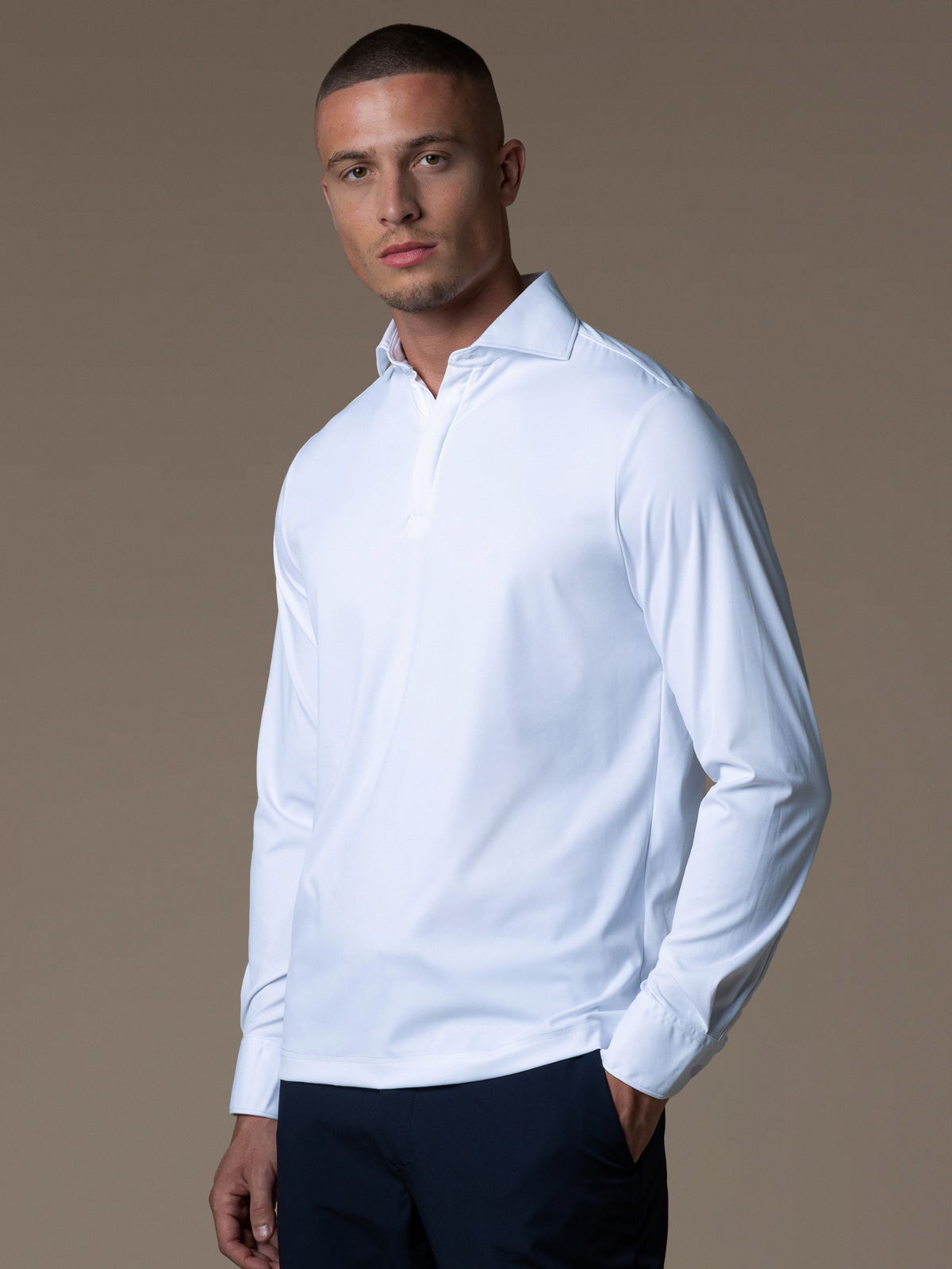 Tech Zipper Longsleeve Polo - White