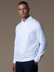 Tech Zipper Longsleeve Polo - White