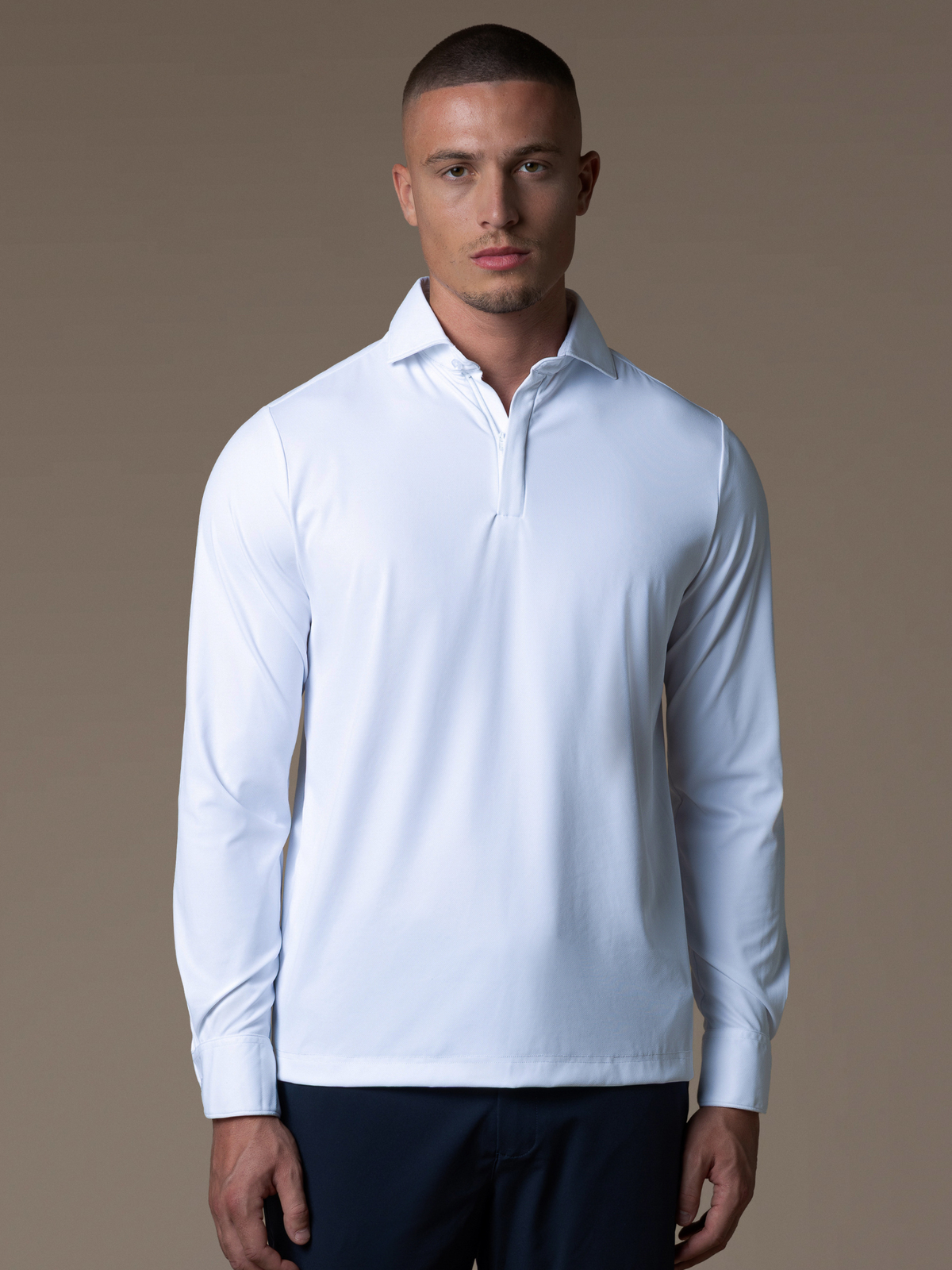 Tech Zipper Longsleeve Polo - White
