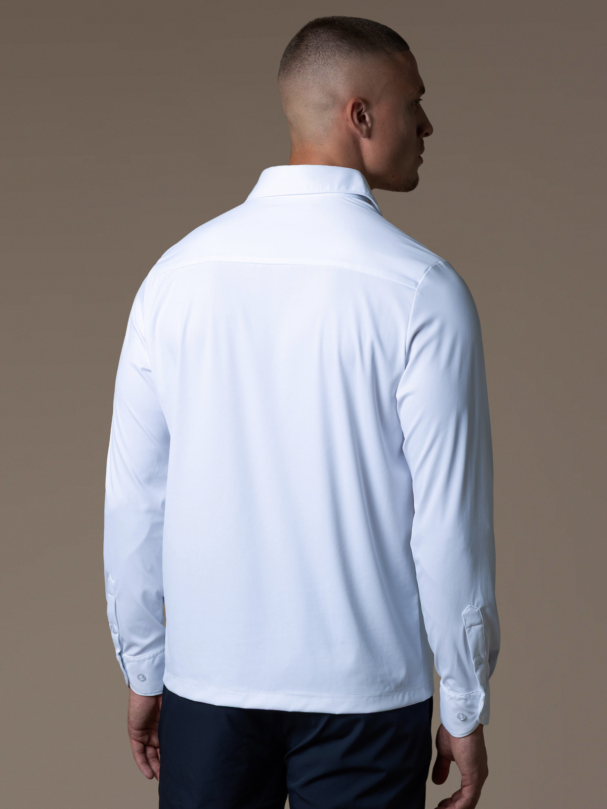 Tech Zipper Longsleeve Polo - White