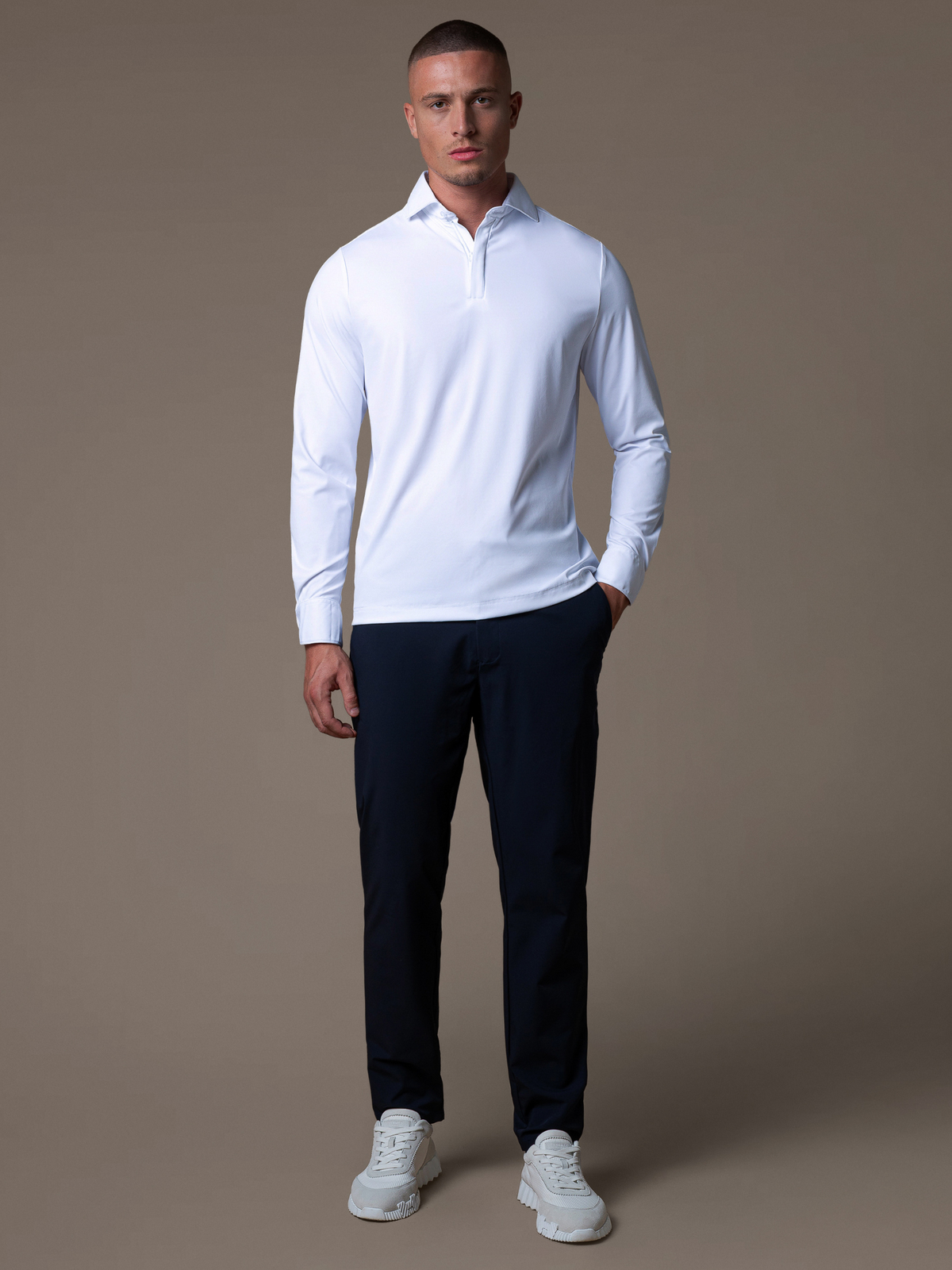 Tech Zipper Longsleeve Polo - White