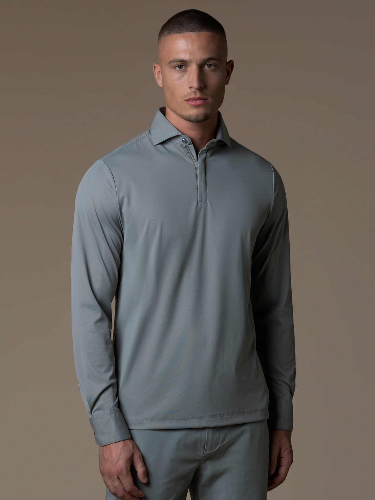 Tech Zipper Longsleeve Polo - Grey