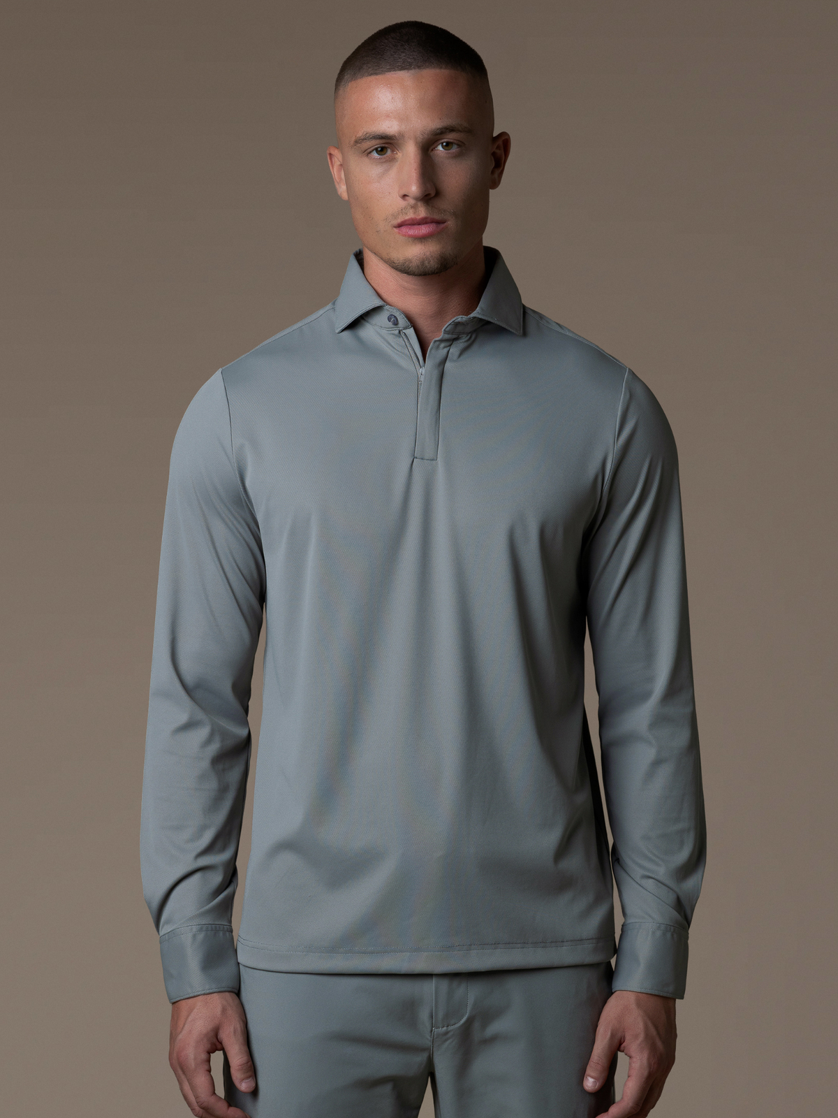 Tech Zipper Longsleeve Polo - Grey
