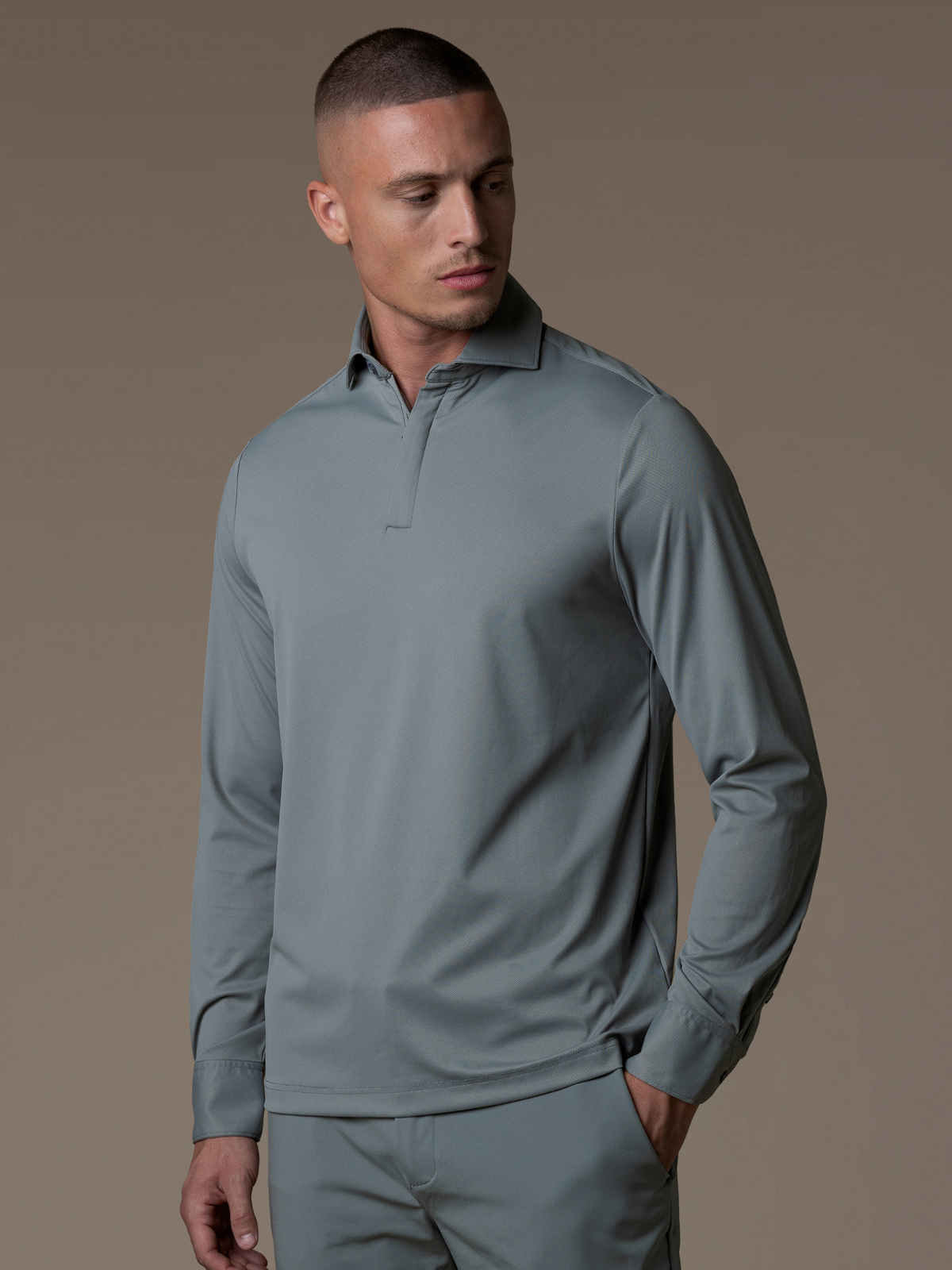Tech Zipper Longsleeve Polo - Grey