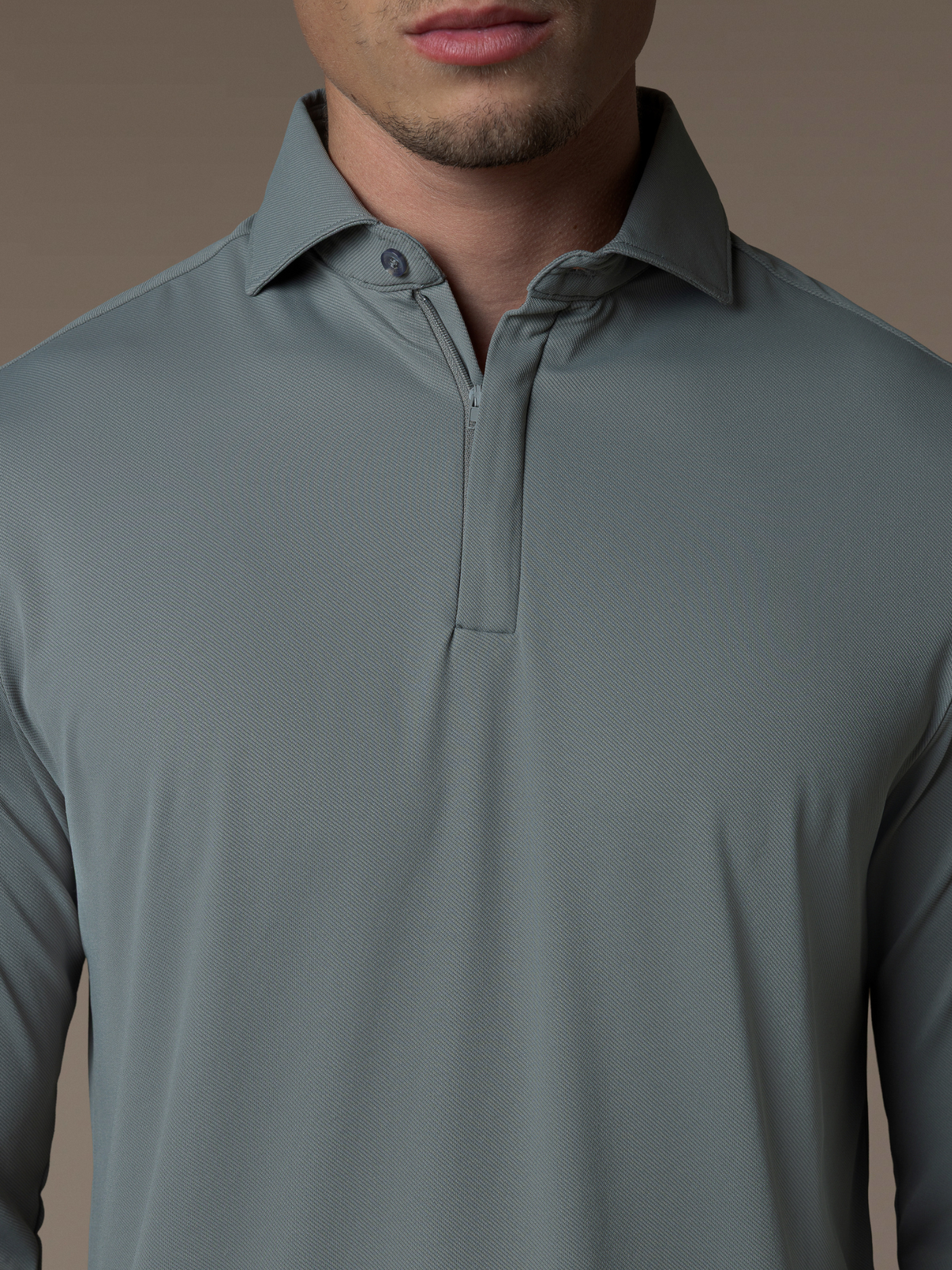Tech Zipper Longsleeve Polo - Grey