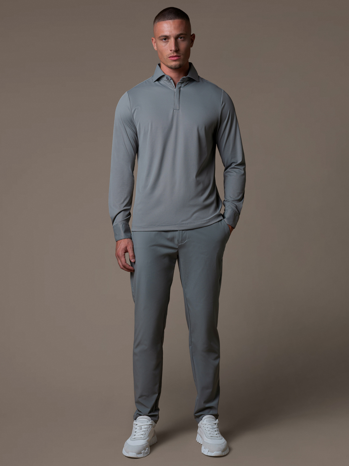 Tech Zipper Longsleeve Polo - Grey