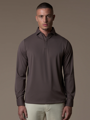 Tech Zipper Longsleeve Polo - Mocha