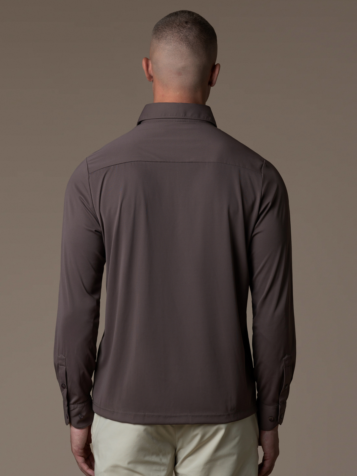Tech Zipper Longsleeve Polo - Mocha