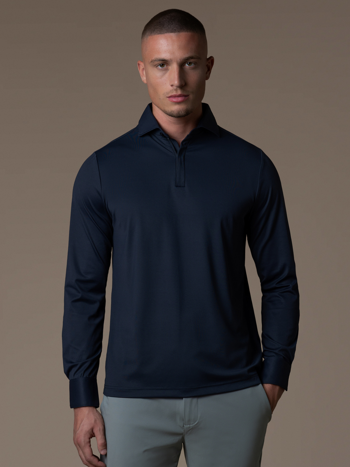Tech Zipper Longsleeve Polo - Navy