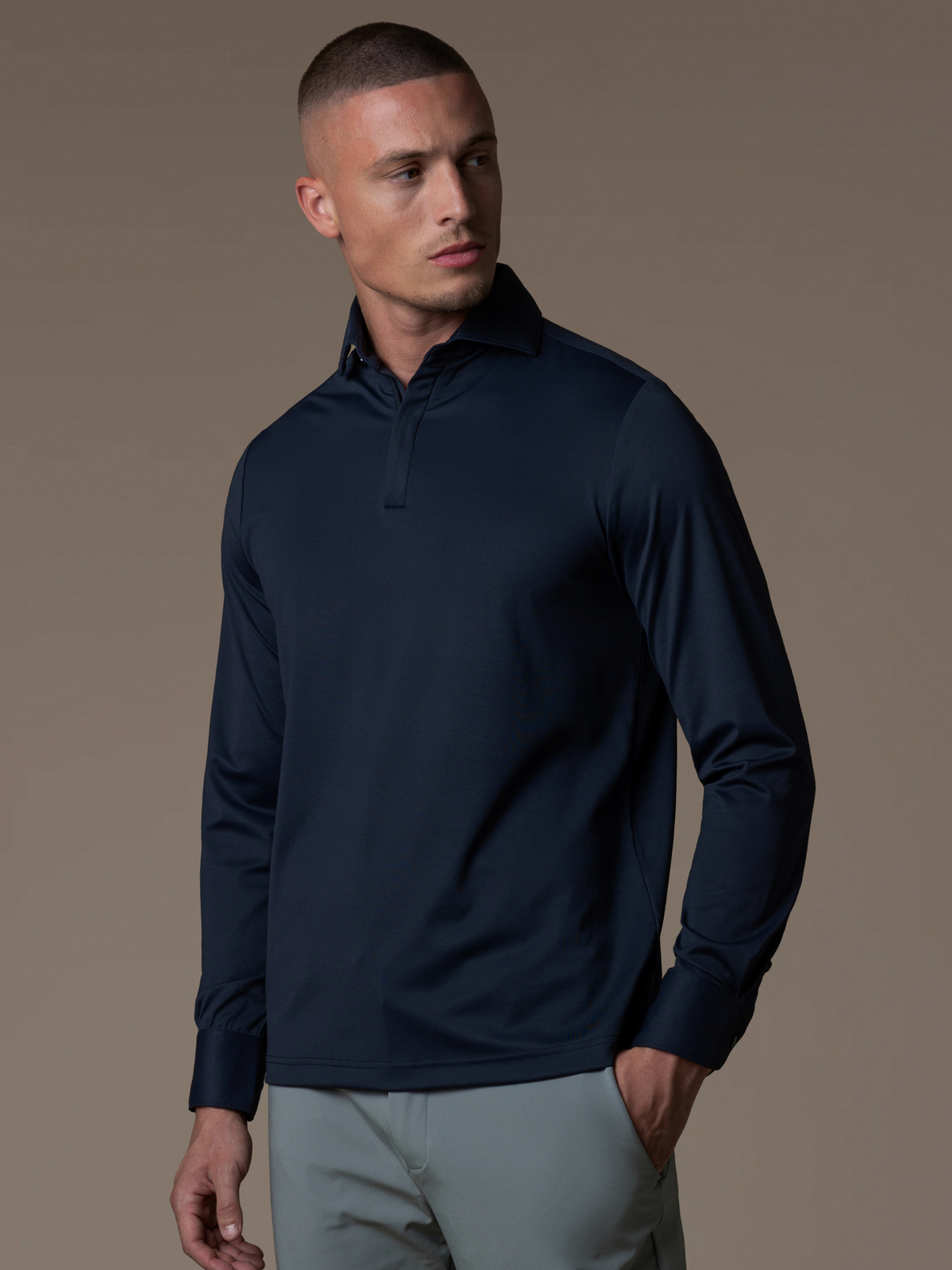 Tech Zipper Longsleeve Polo - Navy