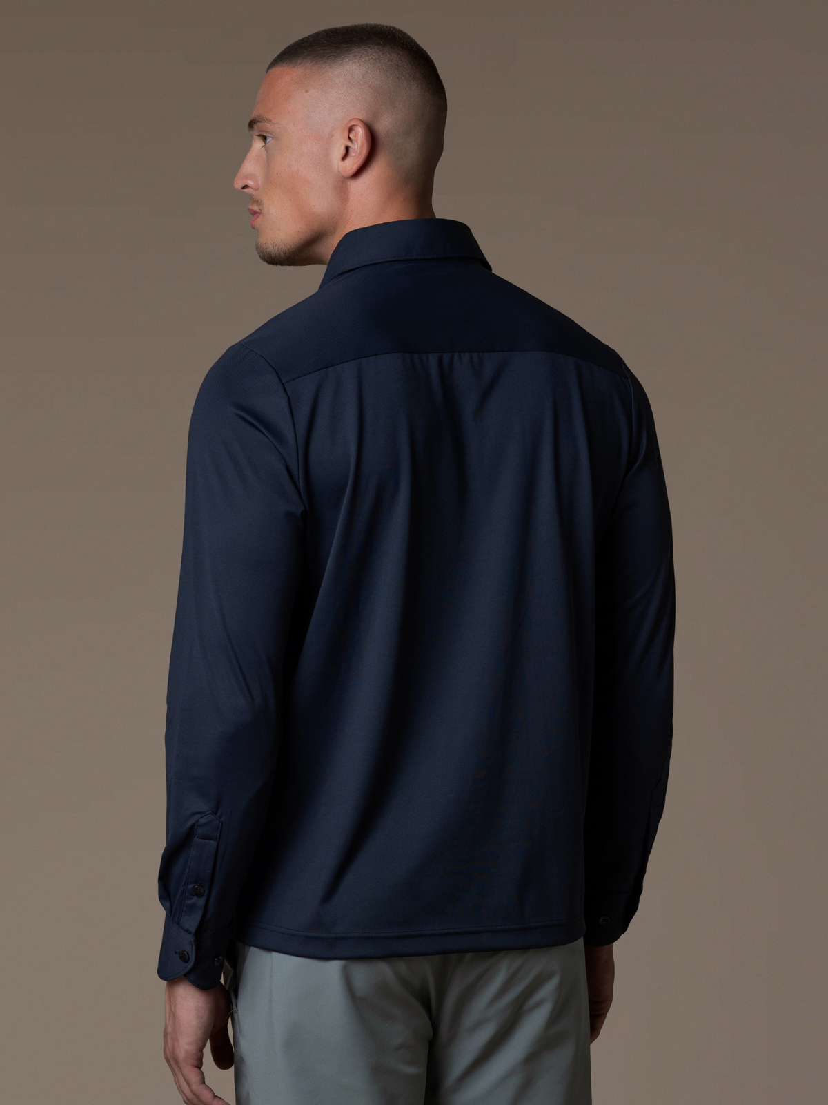 Tech Zipper Longsleeve Polo - Navy