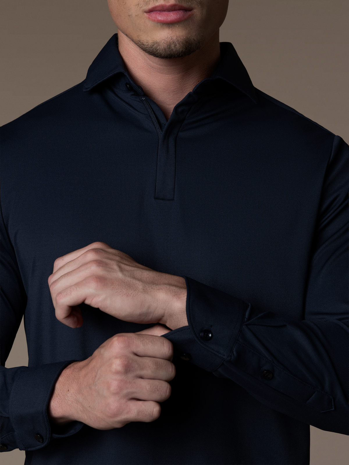 Tech Zipper Longsleeve Polo - Navy