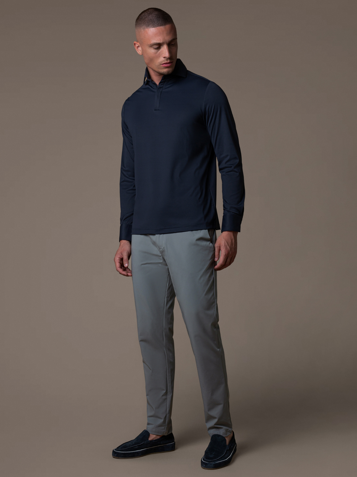 Tech Zipper Longsleeve Polo - Navy