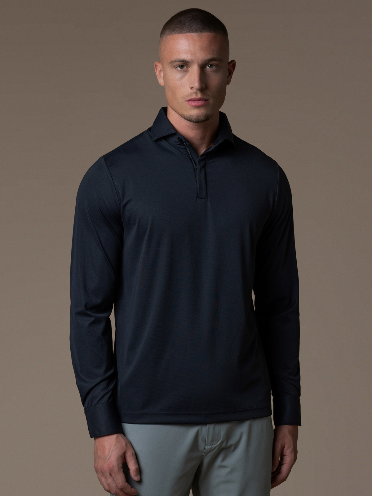 Tech Zipper Longsleeve Polo - Black